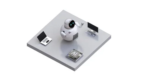 Artificial intelligence Robots and CPU on a square, IoT AI Future technology. Stock Illustration