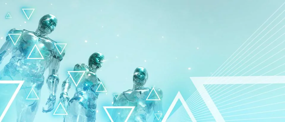 Artificial intelligence robots and metaverse technology connectivity in digital Stock Illustration