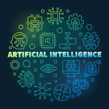 Artificial Intelligence round creative line concept illustration Stock Illustration