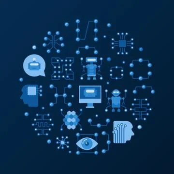 Artificial Intelligence round flat vector illustation 스톡 일러스트