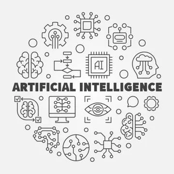 Artificial Intelligence round illustration. AI technology vector Stock Illustration