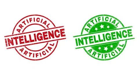 ARTIFICIAL INTELLIGENCE Round Seals Using Rubber Style Illustrazione stock