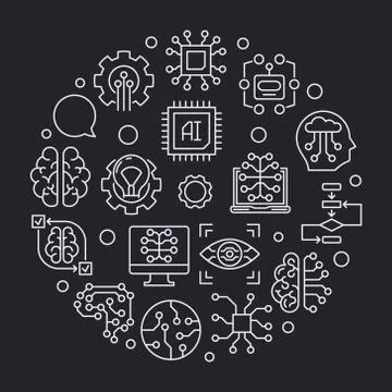 Artificial Intelligence round vector line concept illustration Stock Illustration