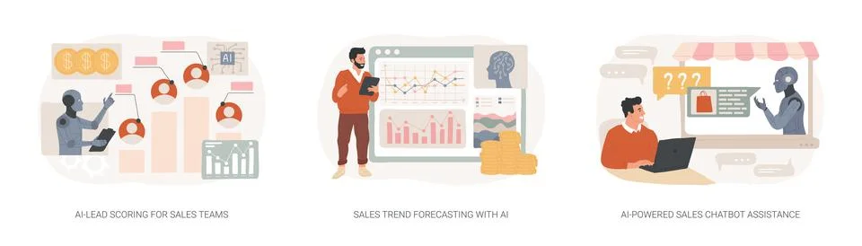 Artificial Intelligence in Sales abstract concept vector illustrations. Stock Illustration