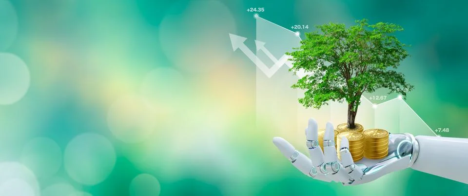 Artificial Intelligence, Saving ecology, csr green business, business ethic.. Stock Illustration