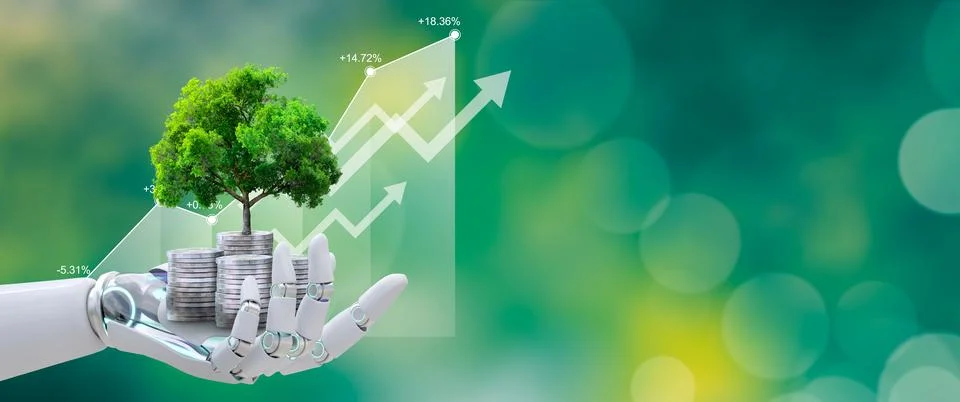 Artificial Intelligence, Saving ecology, csr green business, business ethic.. Stock Illustration