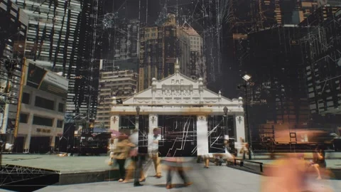 Artificial intelligence scanning the city. Augmented Reality Stock Footage 136764290