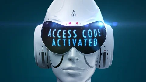 Artificial Intelligence. sci fi robot head close-up. the inscription "code ac Stock Footage 125765764