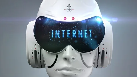 Artificial Intelligence. sci fi robot head close-up. the inscription "the Int 库存影片 125766204
