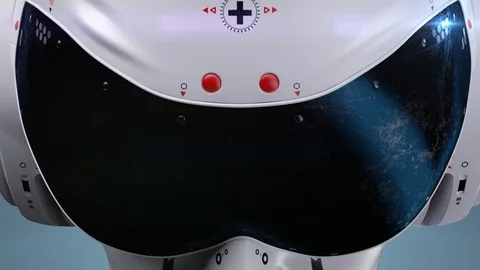 Artificial Intelligence. sci fi robot head close-up. the inscription "5g tech Video stock 125766206