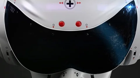 Artificial Intelligence. sci fi robot head close-up. the inscription "neural  Video stock 125766239