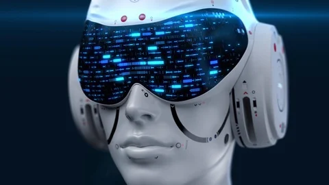 Artificial Intelligence. sci fi robot head close-up.  database Stock Footage 126052646