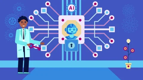 Artificial Intelligence Scientist Unlocks Digital Brain Robot. Stock Footage 318345423