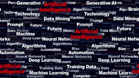 ARTIFICIAL INTELLIGENCE Seamless Endless Keywords Animation, Background, Loop 库存影片 326162697