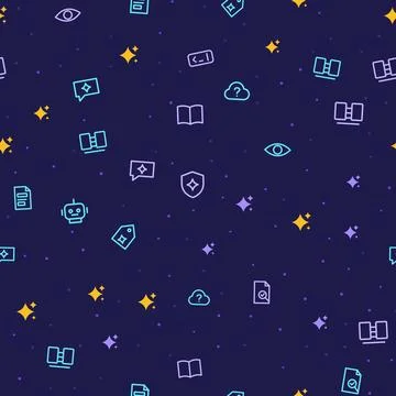Artificial intelligence seamless pattern with line icons of robot, sparkles, Stock Illustration