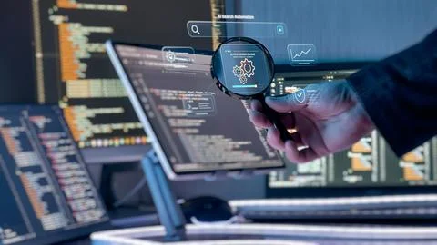 Artificial Intelligence Search and Data Processing Workflow with Automation,  Stock Photos