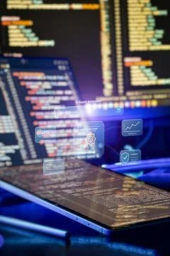 Artificial Intelligence Search Automation and Software Development Concept Wi Stock Photos
