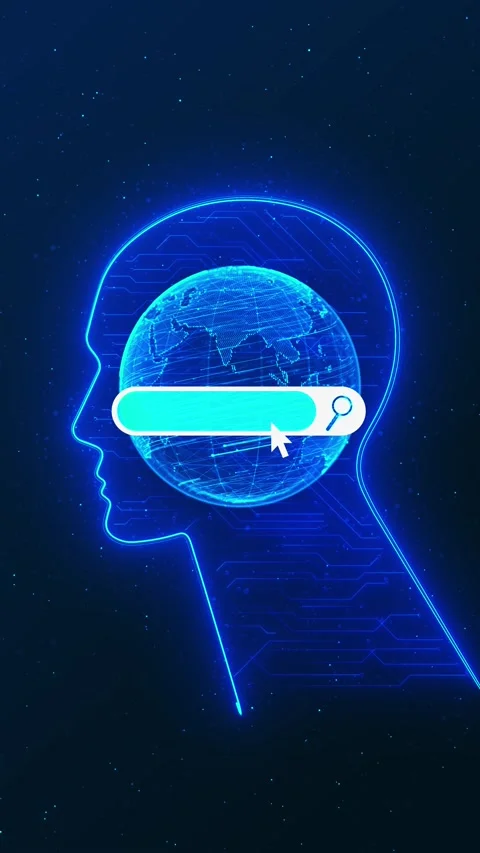 Artificial Intelligence Search Engine with Human Head and Digital Globe 스톡 동영상 341375866