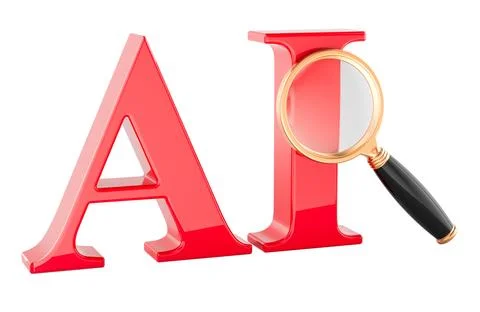 Artificial intelligence search with magnifying glass. 3D rendering 스톡 일러스트