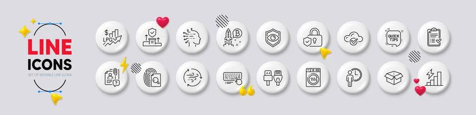 Artificial intelligence, Security lock and Security agency line icons. For web Stock Illustration