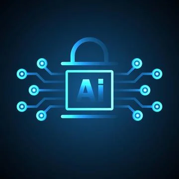 Artificial Intelligence Security Lock with Neural Network Circuits and Data.. Stock Illustration