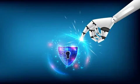 Artificial intelligence of security privacy safe. Robot finger touch on glowi Stock Illustration