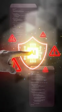 Artificial intelligence security. A shield containing an AI chip is surroun.. Stock Photos