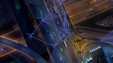 Artificial intelligence, self-driving cars on a highway. Transportation industry Stock Footage 265060197