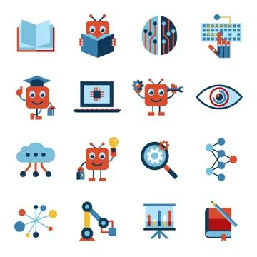 Artificial intelligence self learning icon set Illustrazione stock