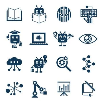 Artificial intelligence self learning icon set 스톡 일러스트
