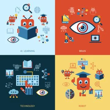 Artificial intelligence self learning icon set Illustrazione stock