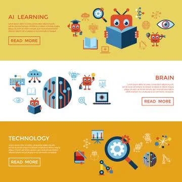 Artificial intelligence self learning icon set 스톡 일러스트
