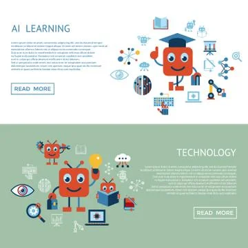 Artificial intelligence self learning icon set Stock Illustration