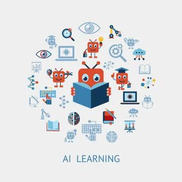 Artificial intelligence self learning icon set イラスト素材