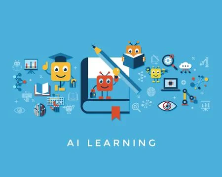 Artificial intelligence self learning icon set Illustrazione stock