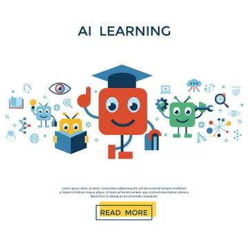 Artificial intelligence self learning icon set 스톡 일러스트