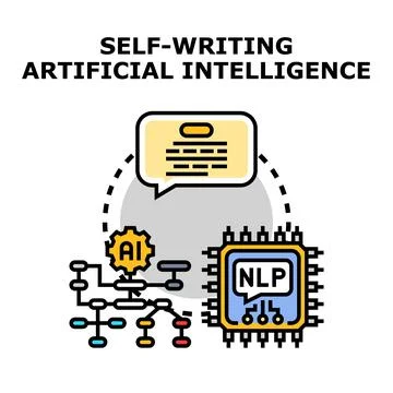 Artificial intelligence self writing text content generation concept Stock Illustration