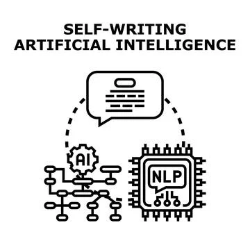 Artificial intelligence self writing text content generation concept Stock Illustration