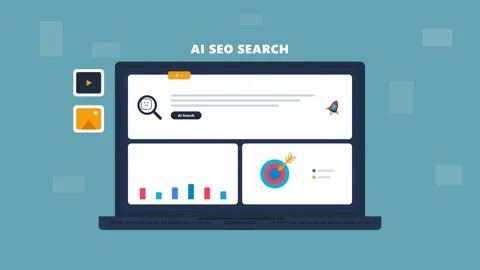 Artificial intelligence seo search dashboard on a laptop screen. 4K Stock Footage 342387598