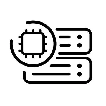 Artificial intelligence server icon with processor chip symbol for data Stock Illustration