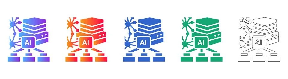 Artificial Intelligence Server Network Data Icons 库存插图