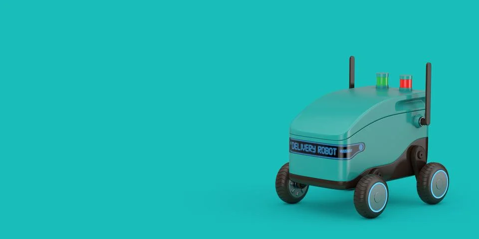 Artificial Intelligence Service Delivery Robot Drone. 3d Rendering Illustrazione stock