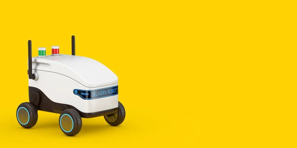 Artificial Intelligence Service Delivery Robot Drone. 3d Rendering Illustrazione stock