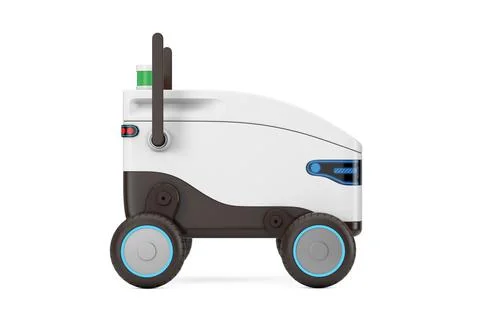 Artificial Intelligence Service Delivery Robot Drone. 3d Rendering Illustrazione stock