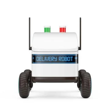 Artificial Intelligence Service Delivery Robot Drone. 3d Rendering Illustrazione stock