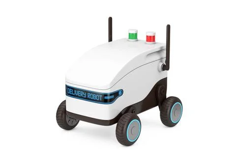 Artificial Intelligence Service Delivery Robot Drone. 3d Rendering Illustrazione stock