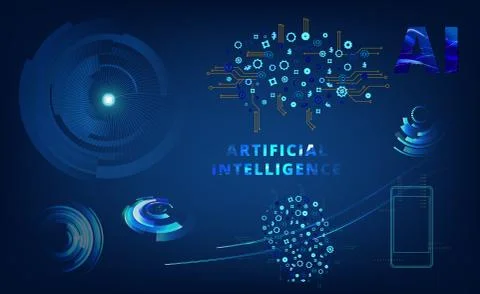 Artificial Intelligence set Banner with elements of decoration. AI concept. V Stock Illustration