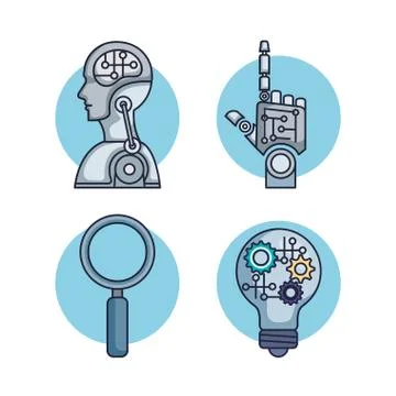 Artificial intelligence set icons 스톡 일러스트
