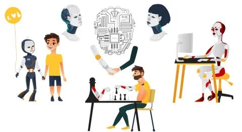 Artificial intelligence set - robots, androids, cyborgs Stockillustratie