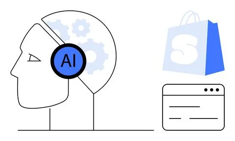 Artificial Intelligence in Shopping and Web Technology Stock Illustration